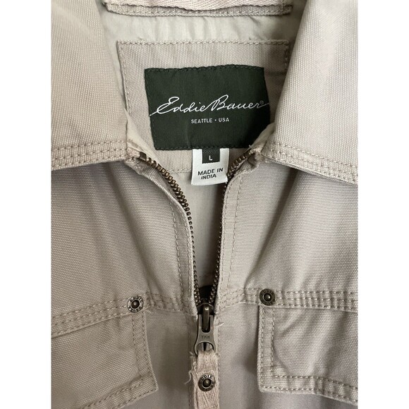 Eddie Bauer Seattle USA Tan Beige Light Brown Size L Jacket Zip Up Long Sleeve - Picture 8 of 14